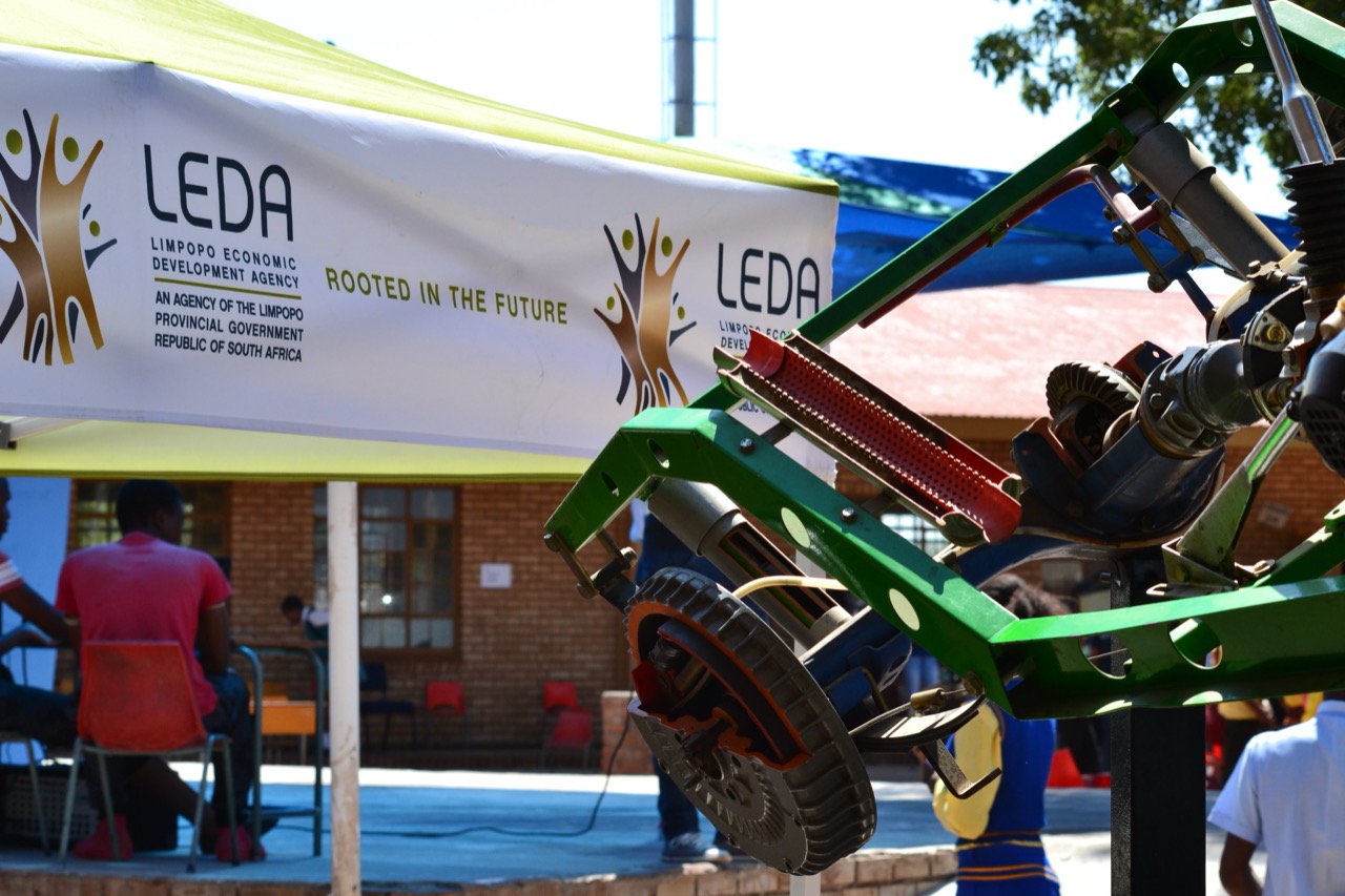 The Limpopo Economic Development Agency stand at the expo, with an engineering display in the foreground